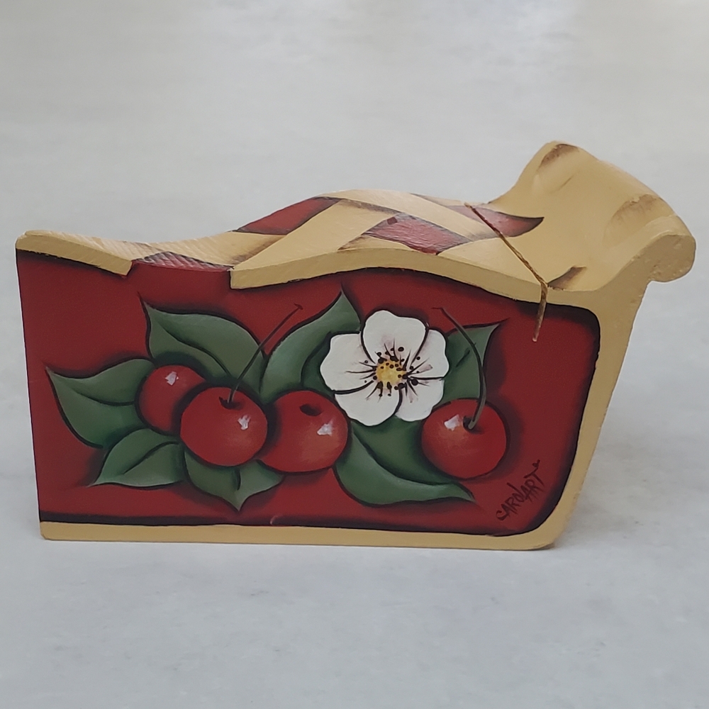 Beautifully Hand Painted Slice of Cherry Pie Wooden Recipe Card Holder